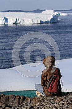 Woman Watching Icebergs from Shore