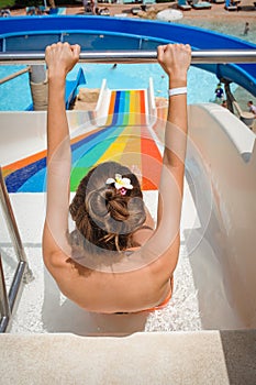 Woman on water slide at a water park wants to move out