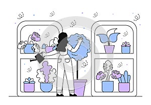 Woman watering plants vector simple