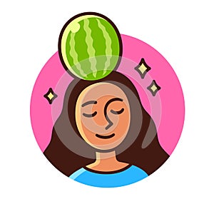 Woman with watermelon on head photo