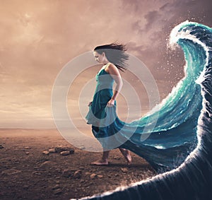 Woman and wave