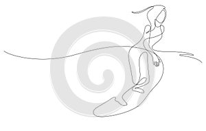 woman wave surfing balancing line art in one line drawing