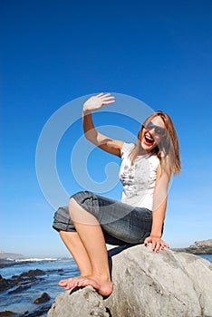 Woman waving hand