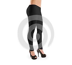 Woman wear black blank leggings mockup, isolated, clipping path