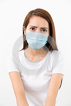 Woman wear mask with eye frown