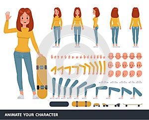 Woman wear yellow shirt character vector design. Create your own pose