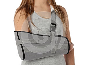 Woman wearing an arm brace