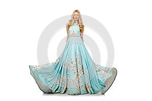 Woman wearing ball dress isolated