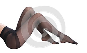 Woman wearing black tights isolated on white photo