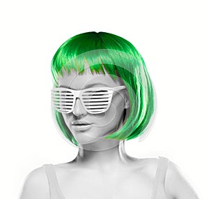 Woman wearing blinder shutter shades photo