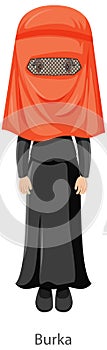 A woman wearing Burka Islamic traditional veil cartoon character