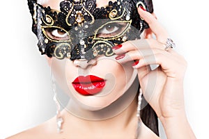 woman wearing carnival mask