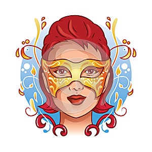 Woman wearing carnival mask. Vector illustration decorative background design