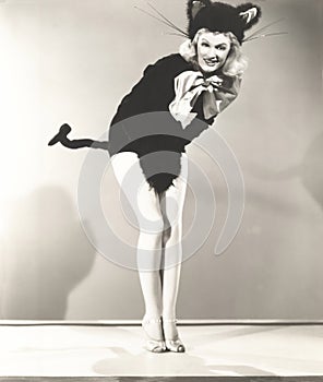 Woman wearing cat costume
