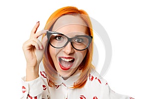 Woman wearing cateye glasses