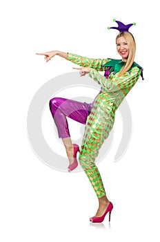 Woman wearing clown costume isolated on the white