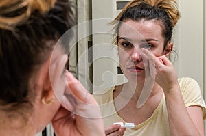 Woman wearing contact lenses for vision correction