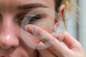 Woman wearing contact lenses for vision correction