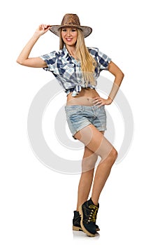 Woman wearing cowboy hat isolated