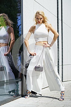 Woman wearing crop top and culottes