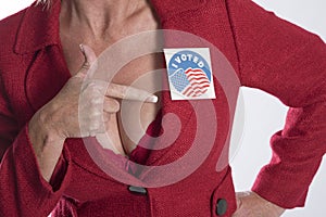 Woman wearing an election voted sticker