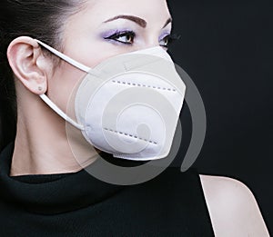 Woman wearing face mask, epidemia concept