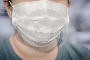 Woman wearing face mask protect filter against virus and air pollution pm2.5. Medical surgical flu illness protective mask texti