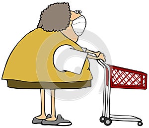 Woman wearing a face mask and pushing a shopping cart