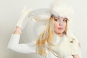 Woman wearing fashionable wintertime clothes