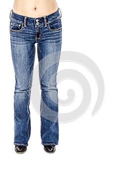 Woman Wearing Flared Blue Jeans and Black Ankle Boots #1