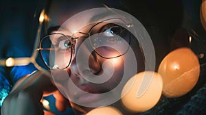 Woman Wearing Glasses With Lights Around Her