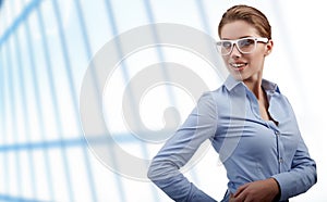 Woman Wearing Glasses in office