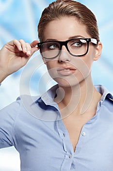 Woman Wearing Glasses in office