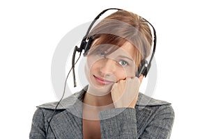 Woman wearing headset