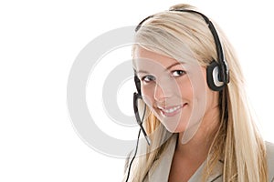 Woman wearing headset