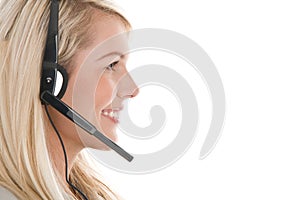 Woman wearing headset