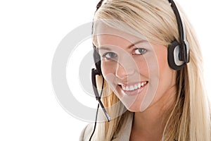 Woman wearing headset