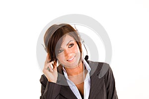 Woman wearing headset