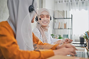 Woman wearing the headset and smiling