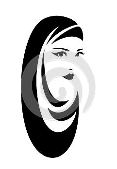 Woman wearing hijab head covering black vector outline