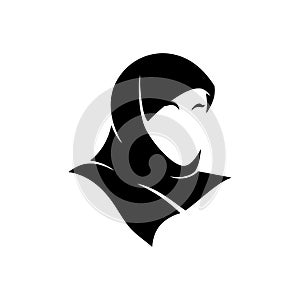 Woman wearing hijab or jilbab silhouette logo template with simple icon