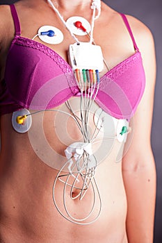 Woman wearing a Holter Heart Monitor