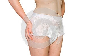 Woman wearing incontinence diaper