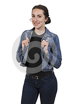 Woman wearing jeans and denim jacket