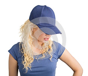 Woman wearing modern snapback