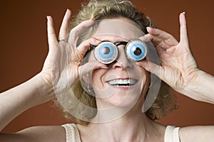 Woman wearing novelty eyeglasses