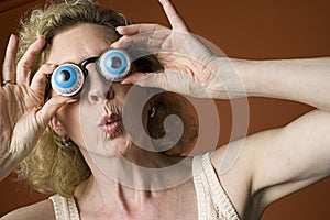 Woman wearing novelty eyeglasses