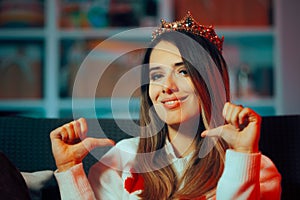 Woman Wearing a Princess Crown Feeling Special and Important