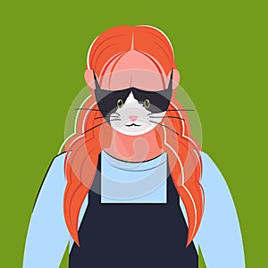 Woman wearing protective mask with cat face smog air pollution virus protection concept girl profile avatar female