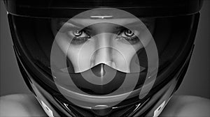 Woman wearing racing helmet